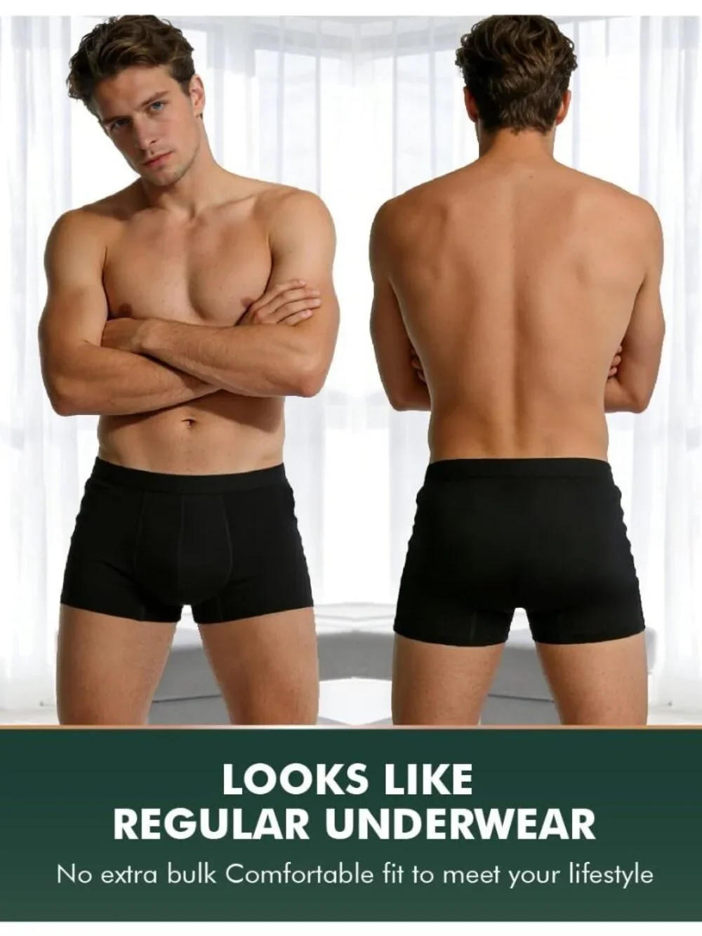 AIRCUTE Men’s Washable Incontinence Underwear 5‑Pack | Large boxer brief